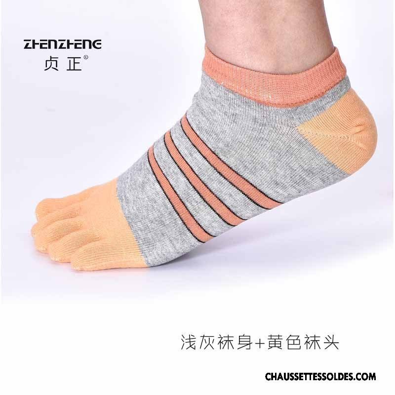 Chaussettes Courtes Homme Anti-odeur Rayé Casual Absorber La Sueur Cinq Doigts Respirant Bleu