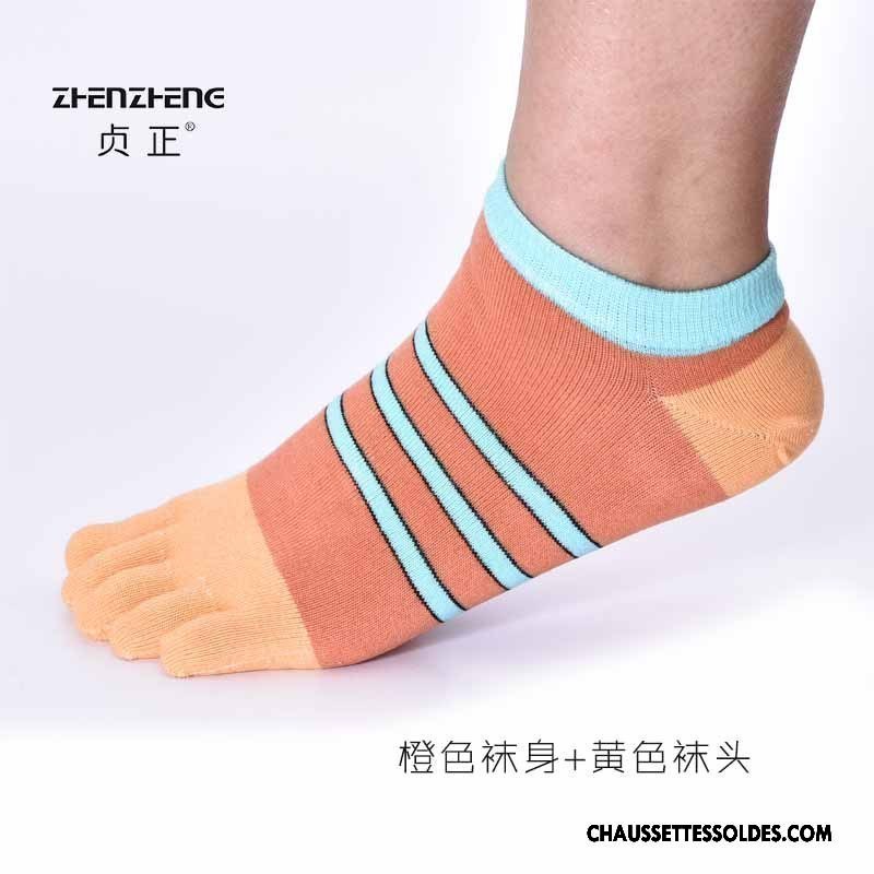 Chaussettes Courtes Homme Anti-odeur Rayé Casual Absorber La Sueur Cinq Doigts Respirant Bleu