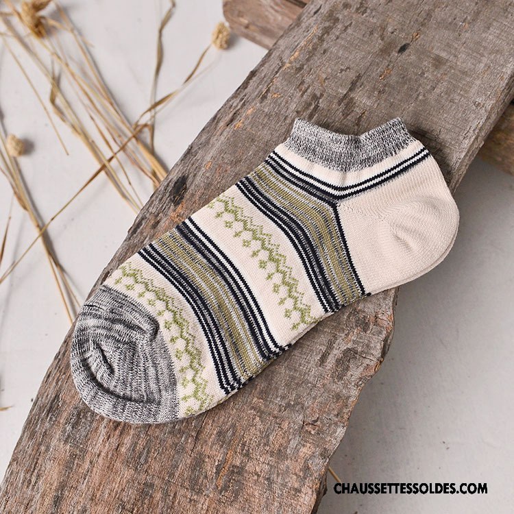Chaussettes Courtes Homme Camouflage Rayé Rétro Chaussette Basse Coupée Style National Art Couleur De Contraste Violet