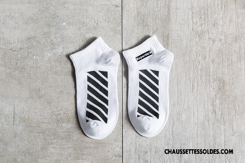 Chaussettes Courtes Homme Chaussette Basse Coupée Rayé Anti-odeur 100% Coton Toutes Les Saisons Brodé Blanc Noir