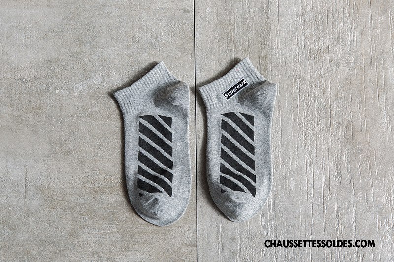 Chaussettes Courtes Homme Chaussette Basse Coupée Rayé Anti-odeur 100% Coton Toutes Les Saisons Brodé Blanc Noir