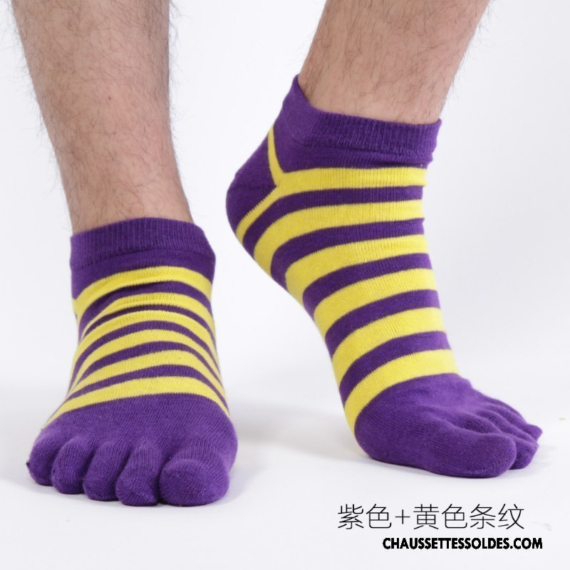 Chaussettes Courtes Homme Chaussettes En Coton Cinq Doigts Simple Milieu Absorber La Sueur Rayé Violet