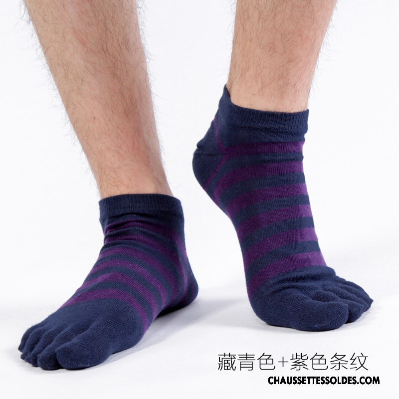 Chaussettes Courtes Homme Chaussettes En Coton Cinq Doigts Simple Milieu Absorber La Sueur Rayé Violet