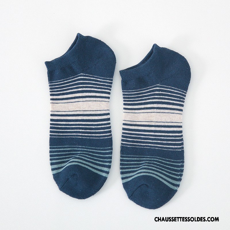 Chaussettes Courtes Homme Chaussettes En Coton Rayé Hiver Renforcé Plus De Velours L'automne Bleu
