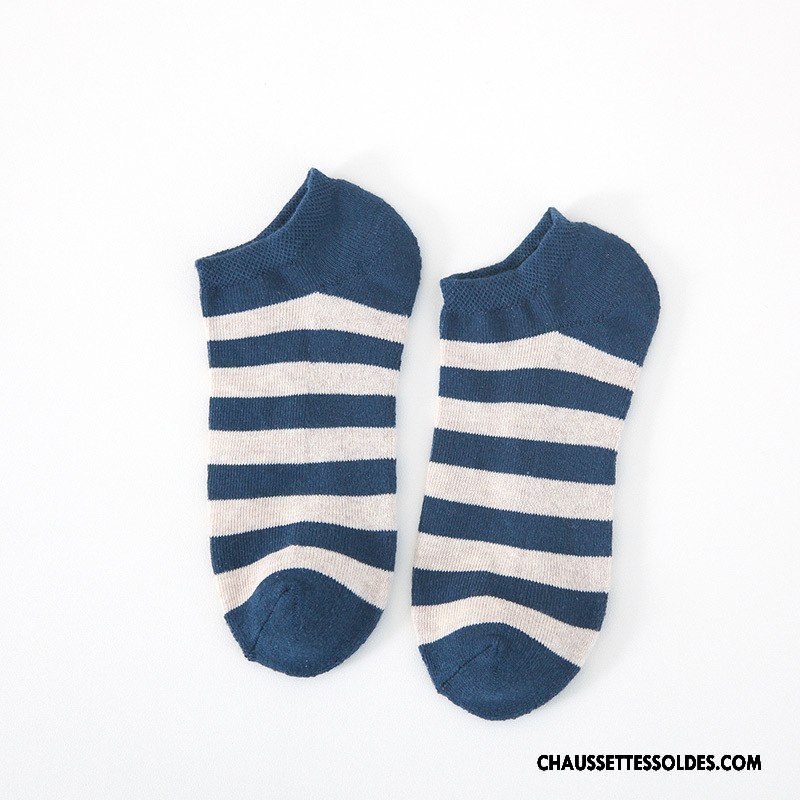 Chaussettes Courtes Homme Chaussettes En Coton Rayé Hiver Renforcé Plus De Velours L'automne Bleu