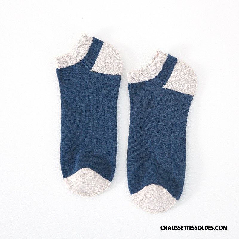 Chaussettes Courtes Homme Chaussettes En Coton Rayé Hiver Renforcé Plus De Velours L'automne Bleu