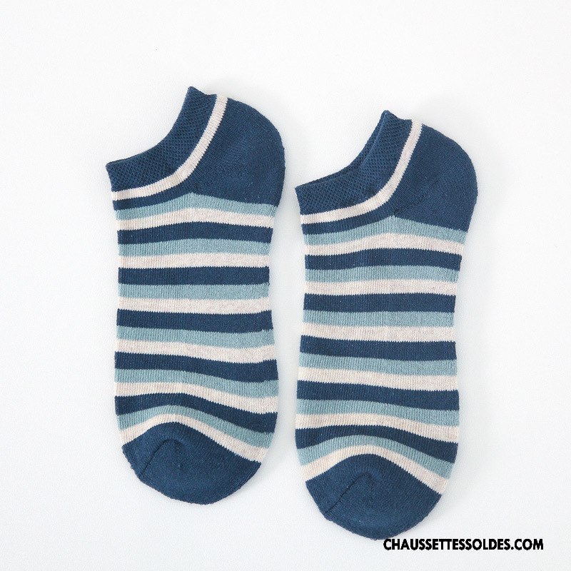 Chaussettes Courtes Homme Chaussettes En Coton Rayé Hiver Renforcé Plus De Velours L'automne Bleu