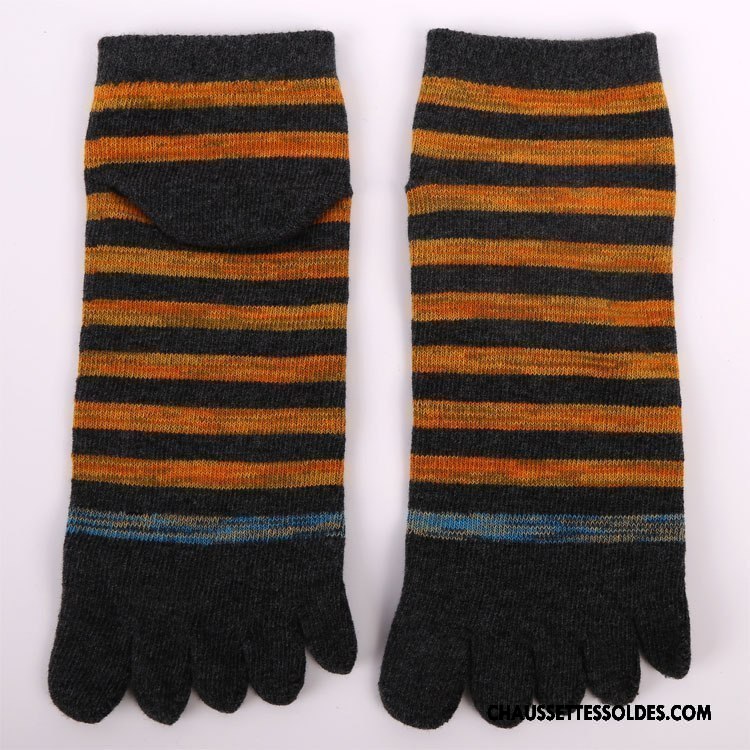 Chaussettes Courtes Homme Cinq Doigts L'automne Le Nouveau Hiver Chaussettes En Coton Rayé Bleu