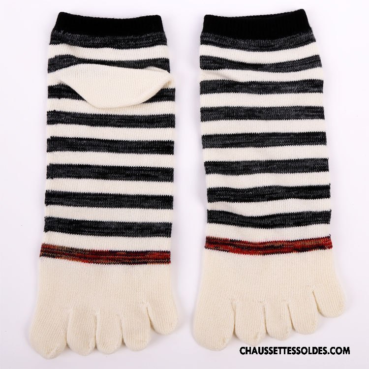 Chaussettes Courtes Homme Cinq Doigts L'automne Le Nouveau Hiver Chaussettes En Coton Rayé Bleu