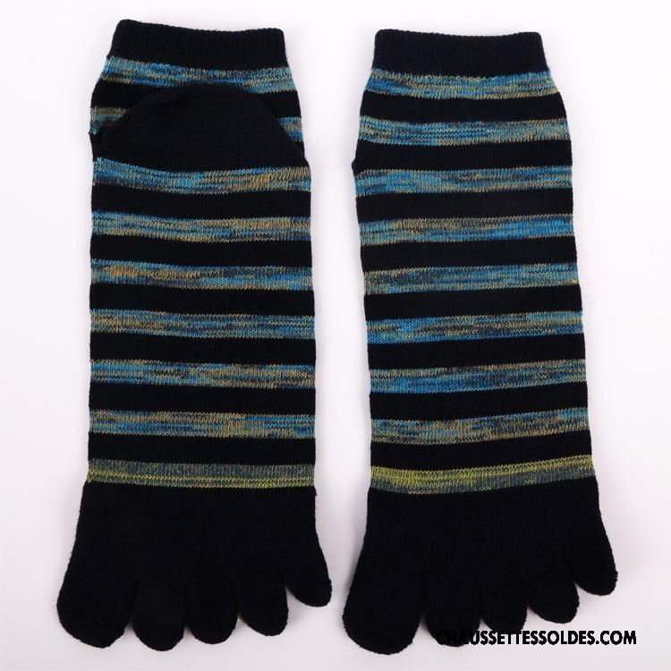 Chaussettes Courtes Homme Cinq Doigts L'automne Le Nouveau Hiver Chaussettes En Coton Rayé Bleu