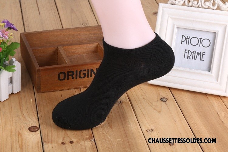 Chaussettes Courtes Homme Coton Bio Chaussette Basse Coupée Imprimé Anti-odeur Été 100% Coton Pure Noir