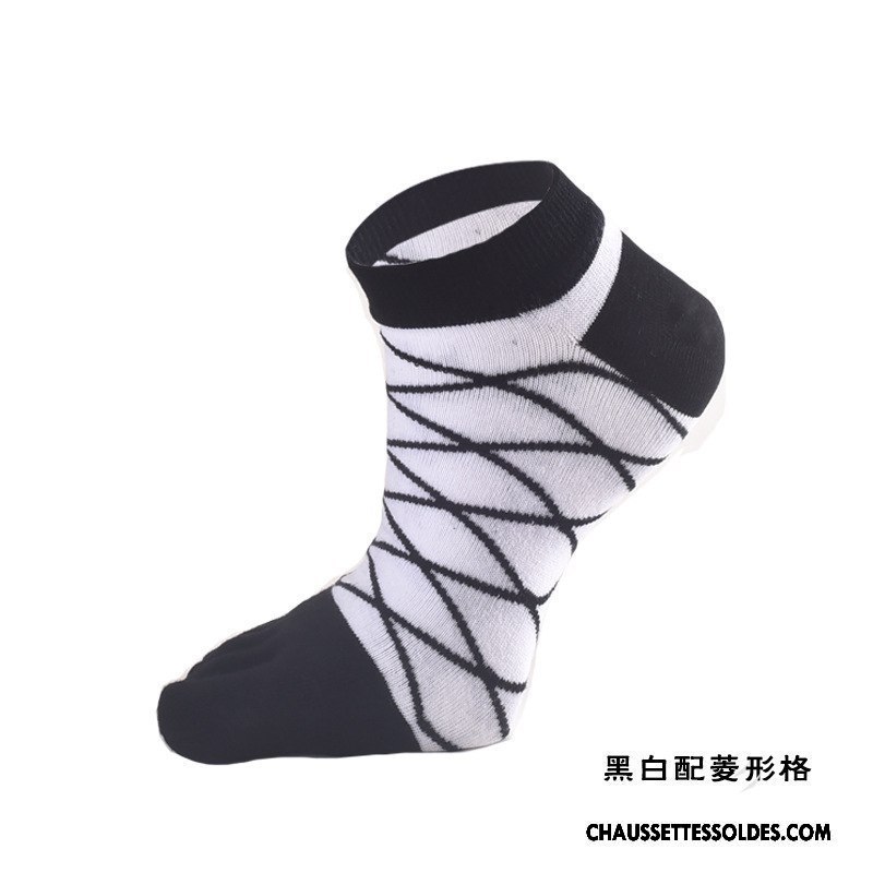 Chaussettes Courtes Homme Coton Bio Rayé Toutes Les Saisons Anti-odeur Cinq Doigts Absorber La Sueur Blanc Noir