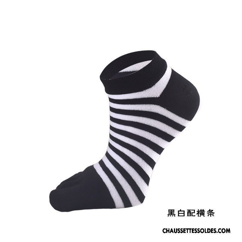 Chaussettes Courtes Homme Coton Bio Rayé Toutes Les Saisons Anti-odeur Cinq Doigts Absorber La Sueur Blanc Noir