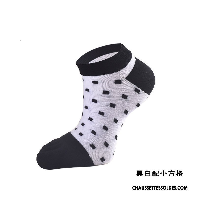 Chaussettes Courtes Homme Coton Bio Rayé Toutes Les Saisons Anti-odeur Cinq Doigts Absorber La Sueur Blanc Noir