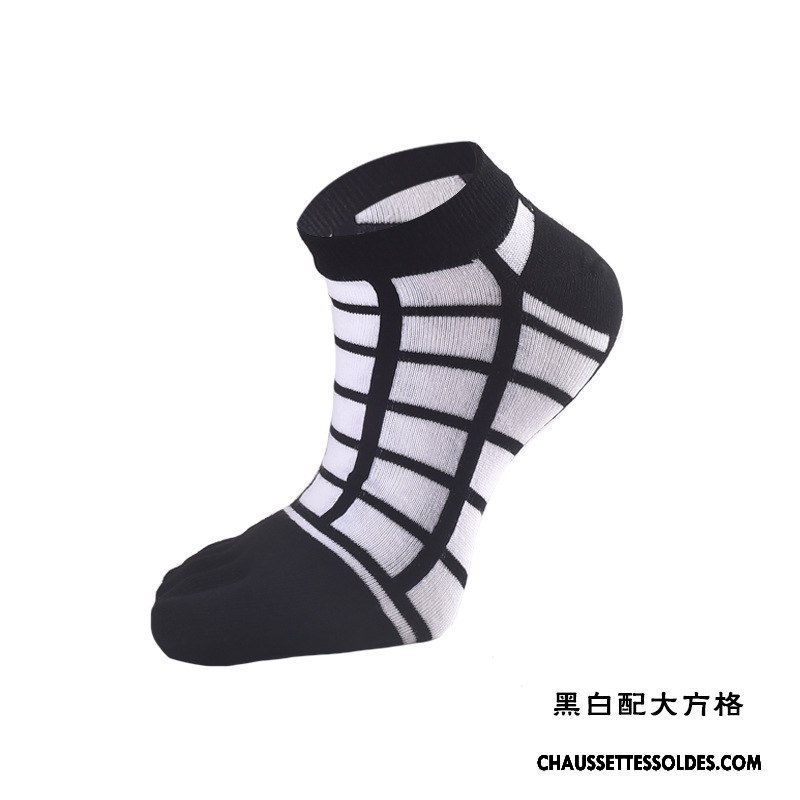 Chaussettes Courtes Homme Coton Bio Rayé Toutes Les Saisons Anti-odeur Cinq Doigts Absorber La Sueur Blanc Noir