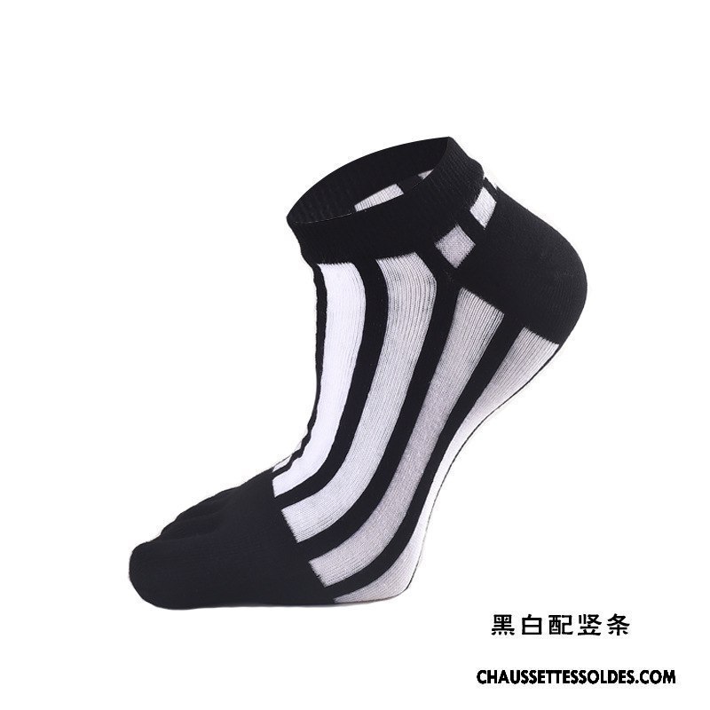 Chaussettes Courtes Homme Coton Bio Rayé Toutes Les Saisons Anti-odeur Cinq Doigts Absorber La Sueur Blanc Noir