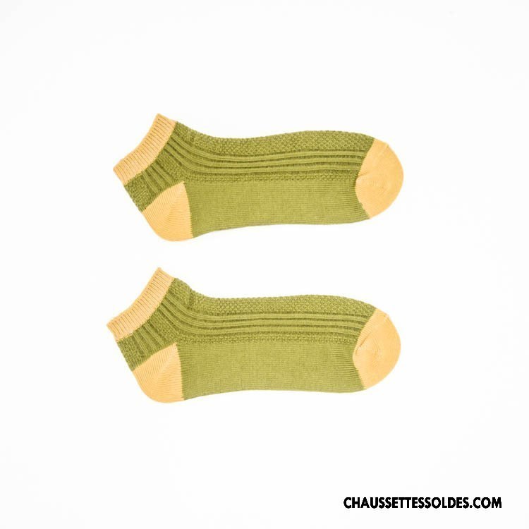 Chaussettes Courtes Homme Coton Bio Rétro Invisible Chaussette Basse Coupée Tendance Style National Vert
