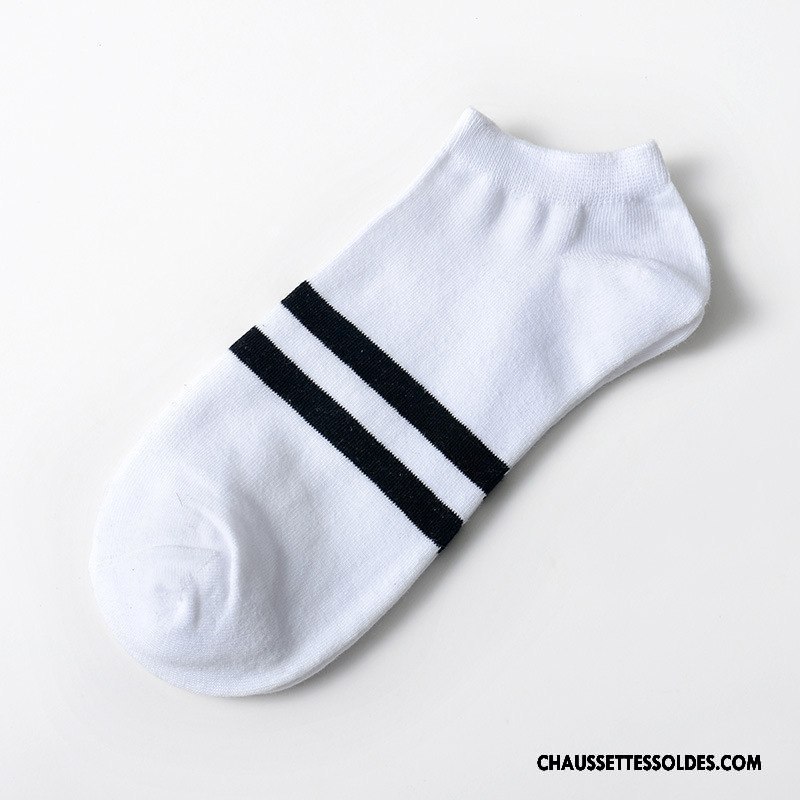 Chaussettes Courtes Homme Coton Bio Été Rayé Chaussette Courte Chaussette Basse Coupée Printemps Blanc