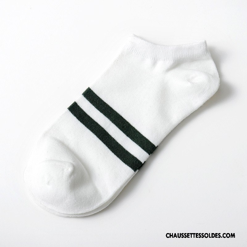 Chaussettes Courtes Homme Coton Bio Été Rayé Chaussette Courte Chaussette Basse Coupée Printemps Blanc