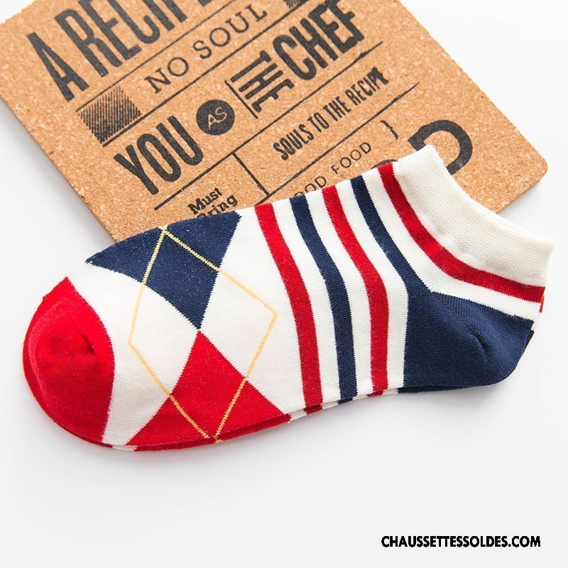 Chaussettes Courtes Homme Coton Bio Été Rayé Chaussette Courte Chaussette Basse Coupée Printemps Blanc
