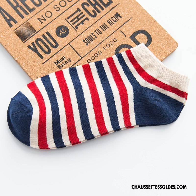 Chaussettes Courtes Homme Coton Bio Été Rayé Chaussette Courte Chaussette Basse Coupée Printemps Blanc