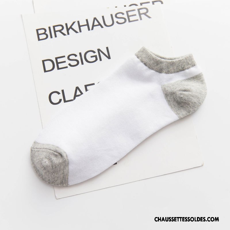Chaussettes Courtes Homme Coton Bio Été Rayé Chaussette Courte Chaussette Basse Coupée Printemps Blanc