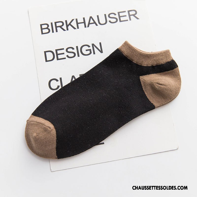 Chaussettes Courtes Homme Coton Bio Été Rayé Chaussette Courte Chaussette Basse Coupée Printemps Blanc