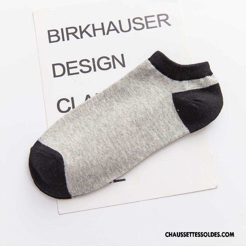 Chaussettes Courtes Homme Coton Bio Été Rayé Chaussette Courte Chaussette Basse Coupée Printemps Blanc