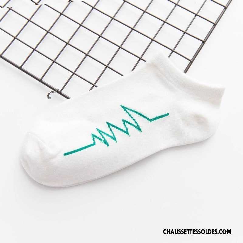 Chaussettes Courtes Homme Coton Bio Été Rayé Chaussette Courte Chaussette Basse Coupée Printemps Blanc