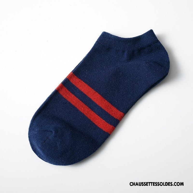 Chaussettes Courtes Homme Coton Bio Été Rayé Chaussette Courte Chaussette Basse Coupée Printemps Blanc