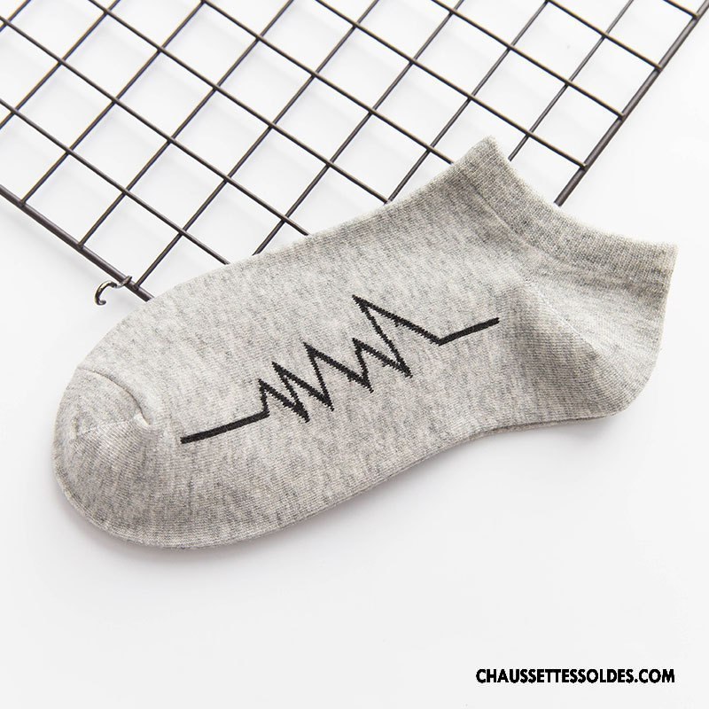 Chaussettes Courtes Homme Coton Bio Été Rayé Chaussette Courte Chaussette Basse Coupée Printemps Blanc