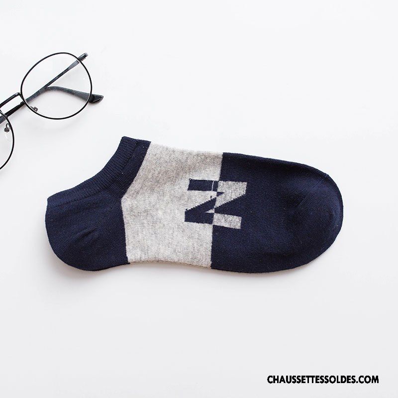 Chaussettes Courtes Homme Coton Bio Été Rayé Chaussette Courte Chaussette Basse Coupée Printemps Blanc