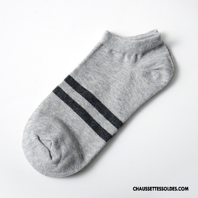 Chaussettes Courtes Homme Coton Bio Été Rayé Chaussette Courte Chaussette Basse Coupée Printemps Blanc