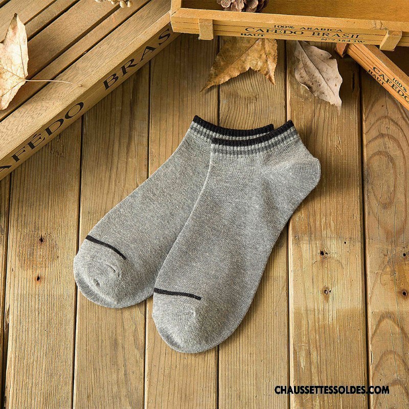 Chaussettes Courtes Homme Coton Bio Été Rayé Chaussette Courte Chaussette Basse Coupée Printemps Blanc