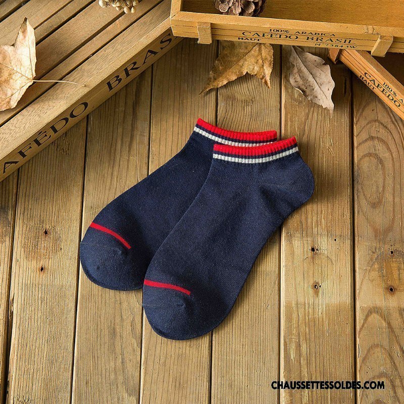 Chaussettes Courtes Homme Coton Bio Été Rayé Chaussette Courte Chaussette Basse Coupée Printemps Blanc
