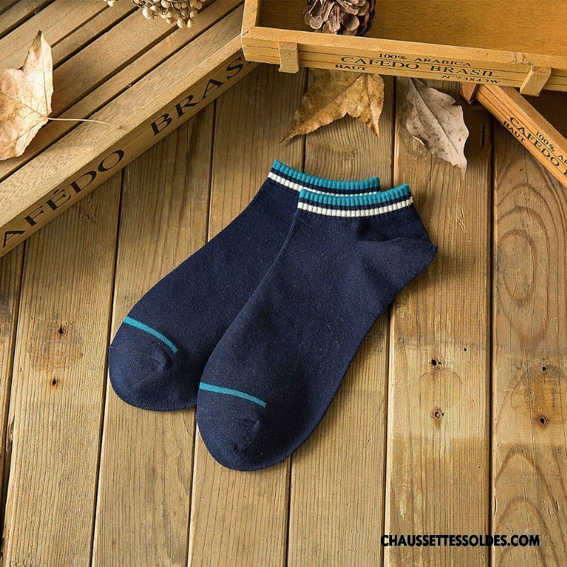 Chaussettes Courtes Homme Coton Bio Été Rayé Chaussette Courte Chaussette Basse Coupée Printemps Blanc
