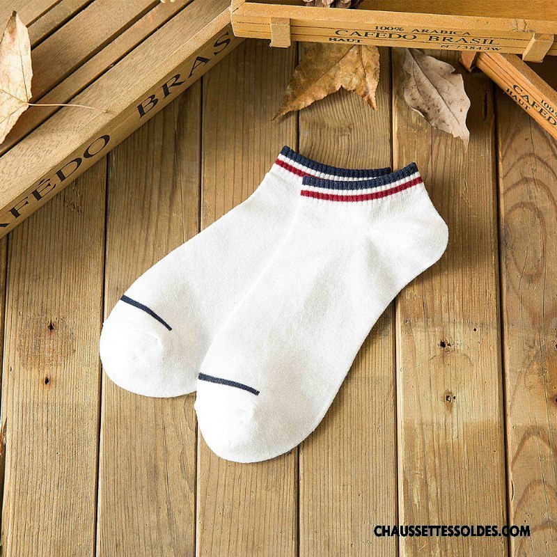 Chaussettes Courtes Homme Coton Bio Été Rayé Chaussette Courte Chaussette Basse Coupée Printemps Blanc
