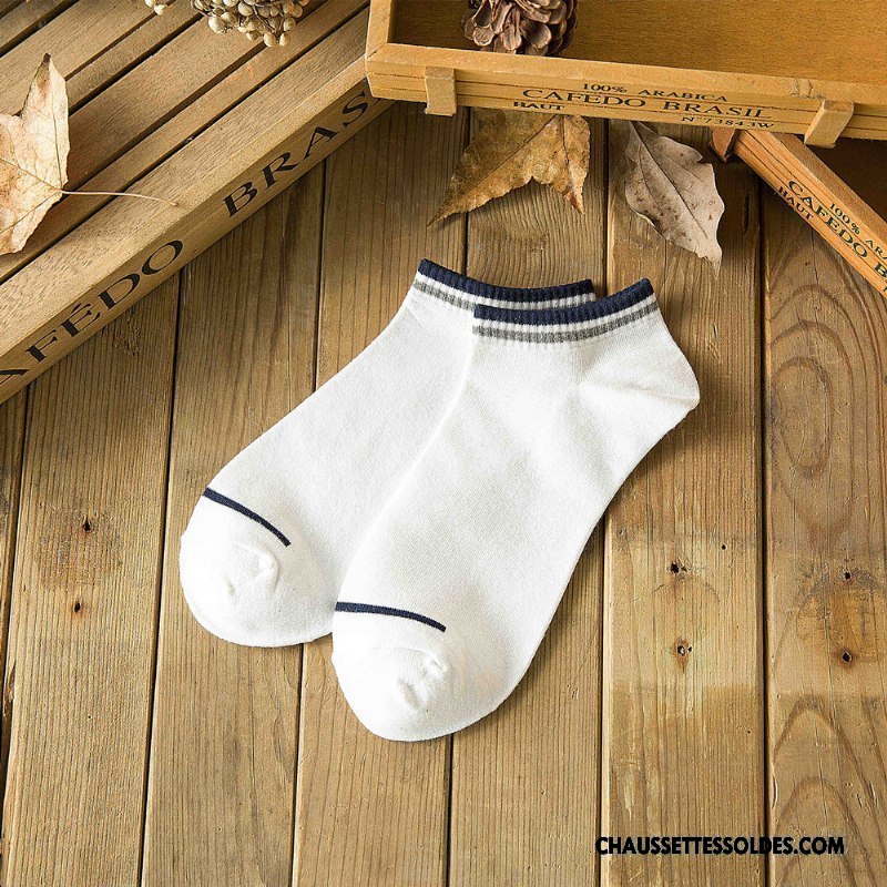 Chaussettes Courtes Homme Coton Bio Été Rayé Chaussette Courte Chaussette Basse Coupée Printemps Blanc