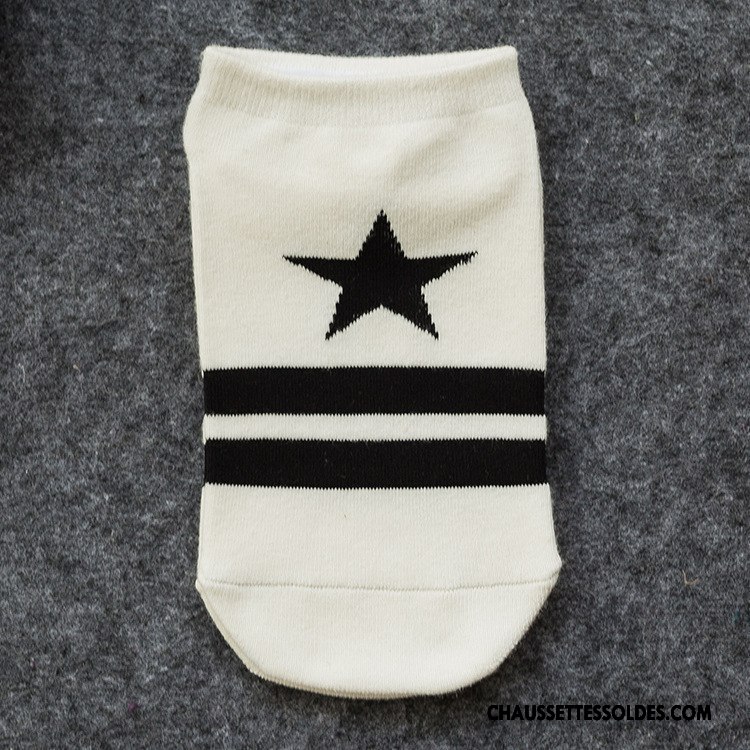 Chaussettes Courtes Homme Coton Créatif Étoile Chaussette Basse Coupée Personnalité Printemps Blanc