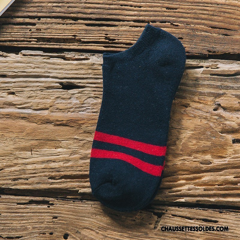 Chaussettes Courtes Homme Hiver Le Nouveau Mouvement Rayé 100% Coton Renforcé Bleu