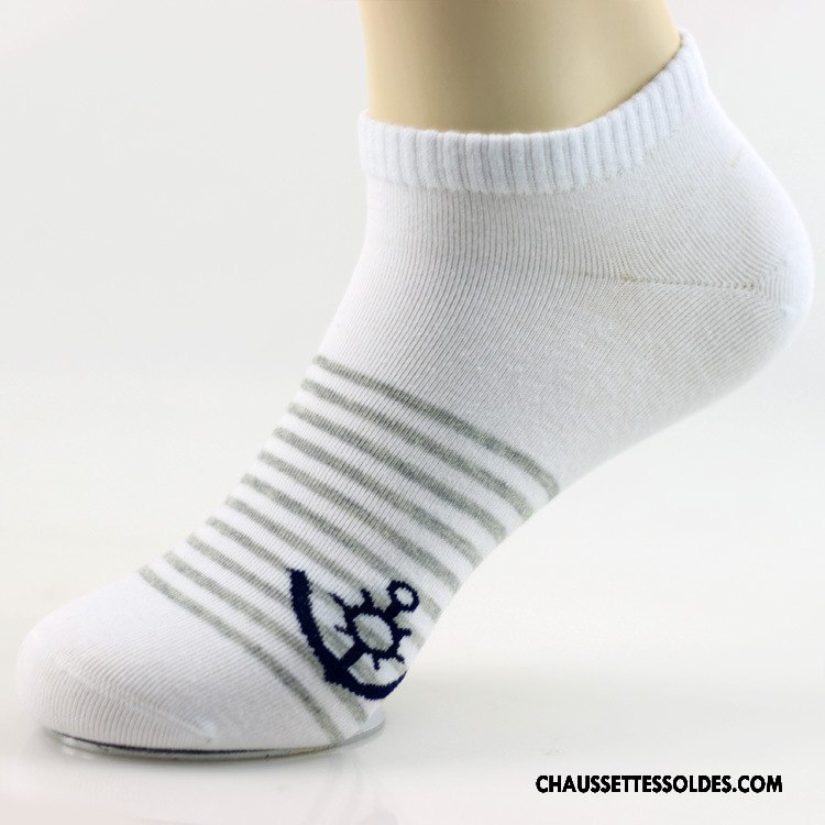 Chaussettes Courtes Homme Le Nouveau Chaussette Basse Coupée Mode Coton Bio Légère Rayé Gris Clair