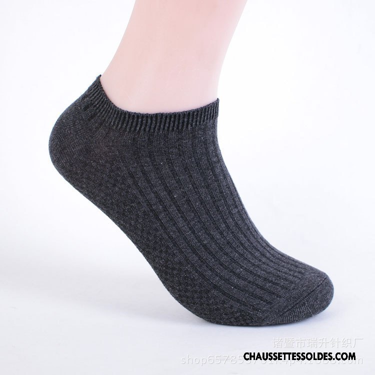 Chaussettes Courtes Homme Le Nouveau De Travail 100% Coton Invisible Printemps L'automne Pure Noir