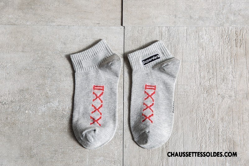 Chaussettes Courtes Homme Milieu Tendance Anti-odeur Chaussette Courte Toutes Les Saisons Brodé Blanc Noir Gris