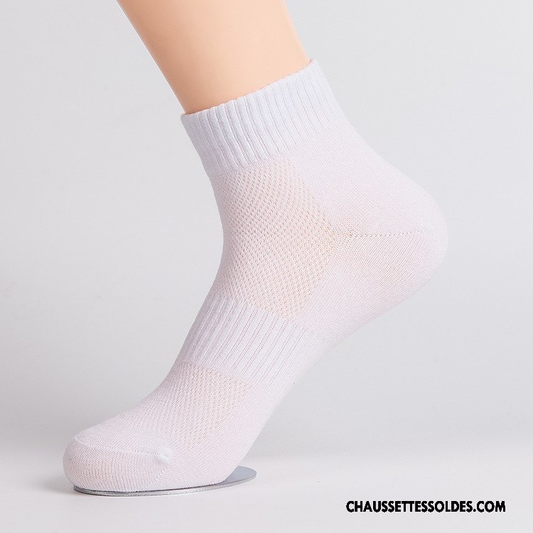 Chaussettes Courtes Homme Mouvement Milieu 100% Coton Engrener Respirant Été Pure Blanc