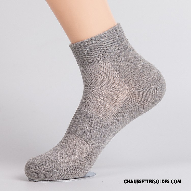 Chaussettes Courtes Homme Mouvement Milieu 100% Coton Engrener Respirant Été Pure Blanc
