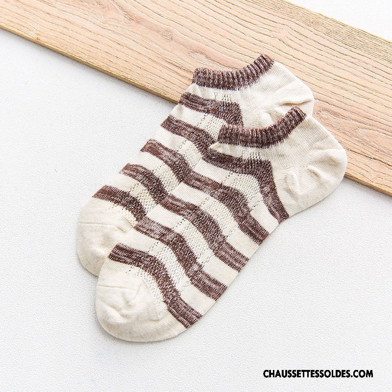 Chaussettes Courtes Homme Rayé Printemps Haute Qualité Absorber La Sueur Été Chaussette Basse Coupée Gris