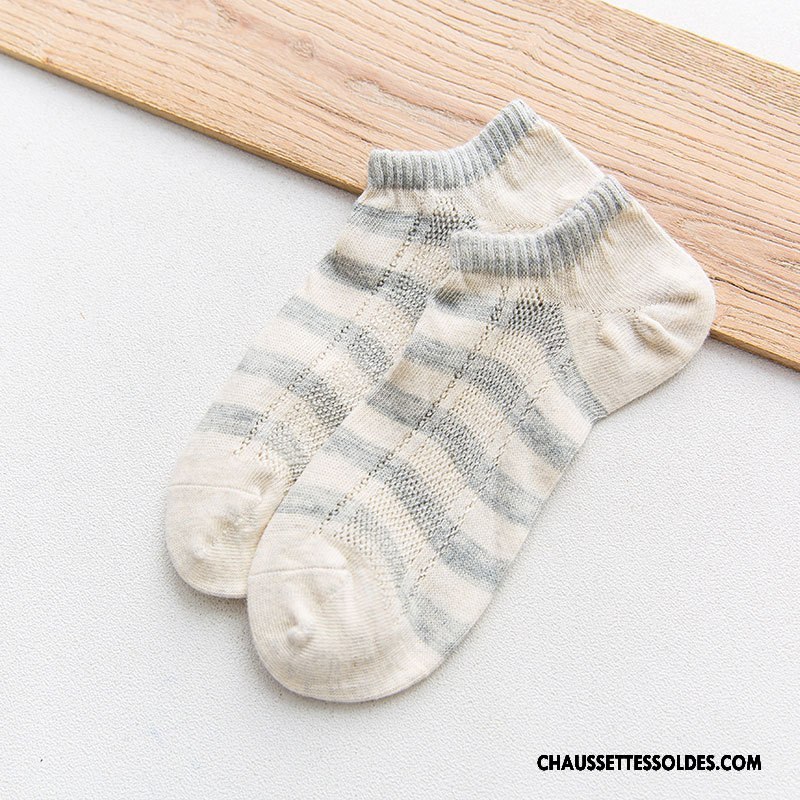 Chaussettes Courtes Homme Rayé Printemps Haute Qualité Absorber La Sueur Été Chaussette Basse Coupée Gris