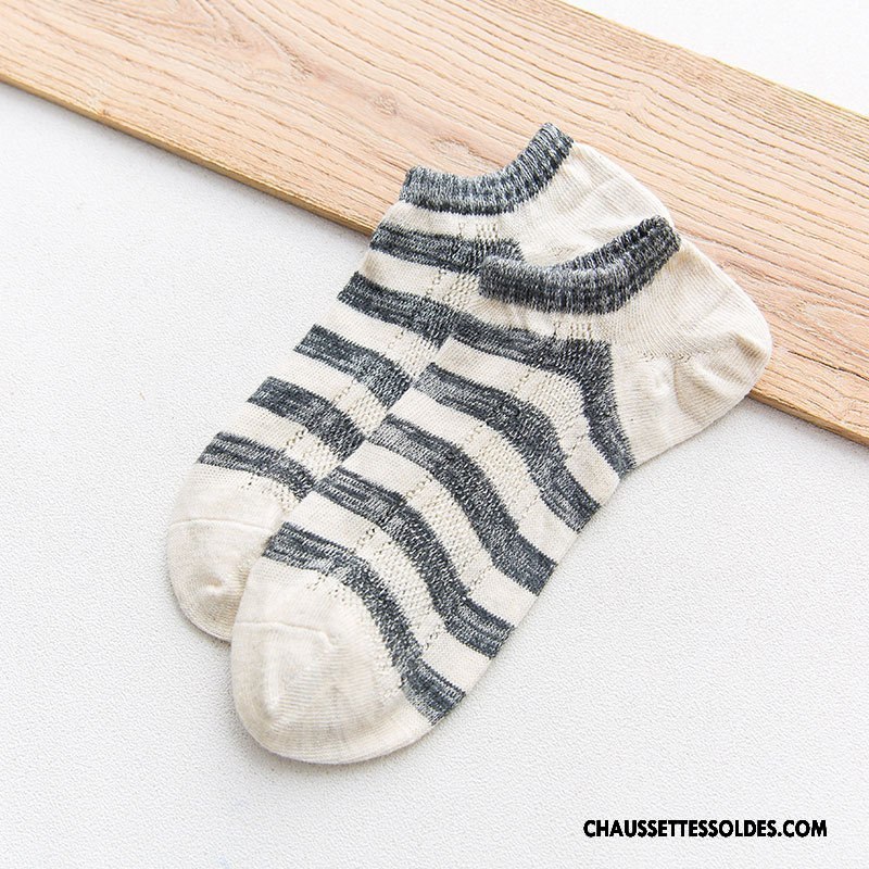 Chaussettes Courtes Homme Rayé Printemps Haute Qualité Absorber La Sueur Été Chaussette Basse Coupée Gris