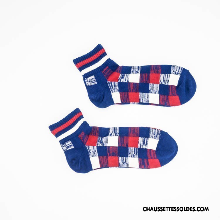 Chaussettes Courtes Homme Rétro Printemps Matelassé Le Nouveau Tendance 100% Coton Bleu Marin