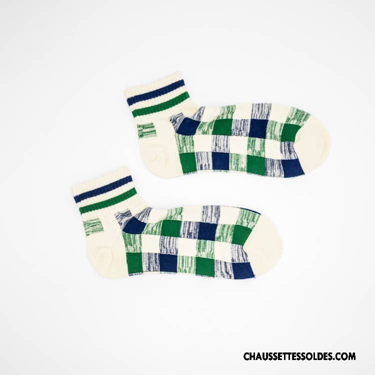 Chaussettes Courtes Homme Rétro Printemps Matelassé Le Nouveau Tendance 100% Coton Bleu Marin